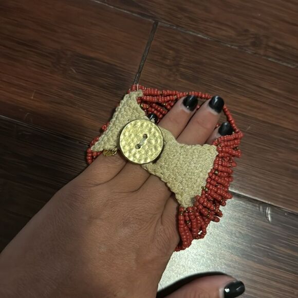 Red Beaded Bracelet with Button Closure - Beautiful Beaded Bracelet - Picture 3 of 4